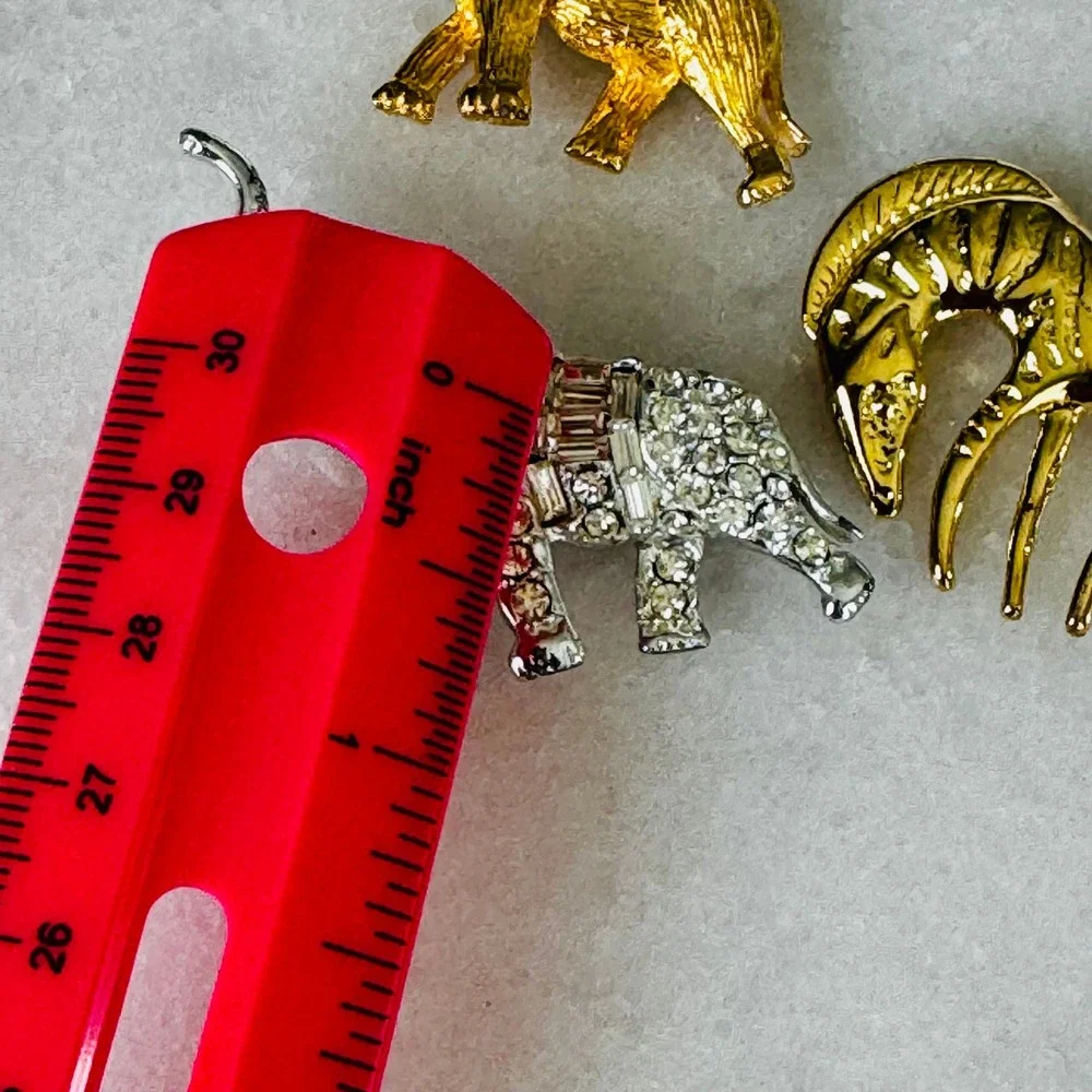 Vintage Style Safari Animal Brooch Pin Set Gold Silver Tone 3pc Rhinestone